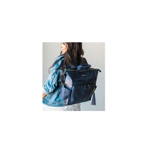 Lily Jade Caroline Convertible Tote Navy Blue Vegan Leather - Picture 9 of 11